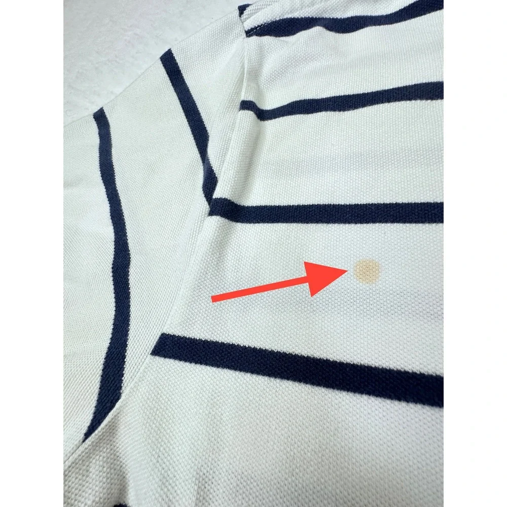 Polo Ralph Lauren Polo Shirt Mens L White/Blue Striped Cotton Pony Pique Golf
